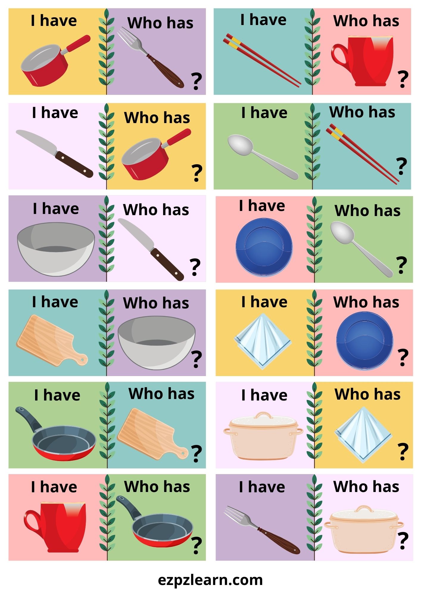 Kitchen Utensils I have Who has Game